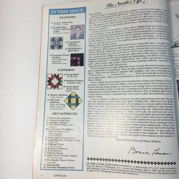 Vintage Quilters Newsletter Magazine May 1989 Issue No. 212 Tips And Patterns - Picture 4 of 9